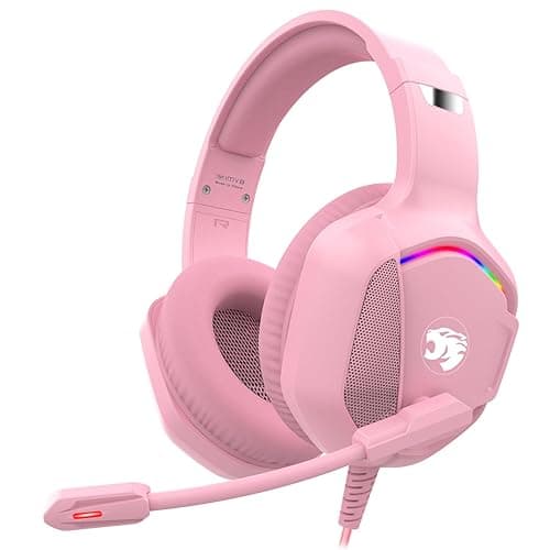 A36 Gaming Headset mit Mikrofon für Pc, Xbox One Series X/s, Ps4, Ps5, Switch, Stereo Surround Noise Cancelling kopfhörer mit Mic RGB Licht für Mac, Laptop, Nintendo, Gamer（Rosa）