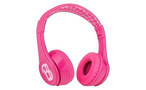 eKids Barbie Bluetooth-Kopfhörer, Rosa, kabellose Kopfhörer mit Mikrofon, inklusive AUX-Kabel, Lautstärkeregelung, Kinder, Faltbare Kopfhörer für Schule, Zuhause oder Reisen