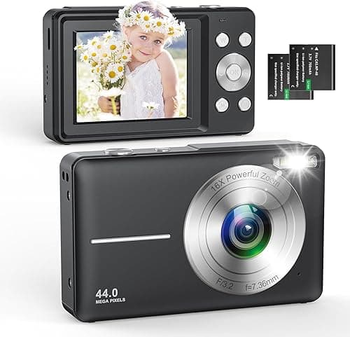 Zostuic Digitalkamera Fotokamera mit 32GB Karte,FHD 1080P 44MP Fotoapparat 16X Digitalzoom Einfache Kompaktkamera Tragbare Digital Kamera mit 2 Akku für Kinder Teenager Anfänger