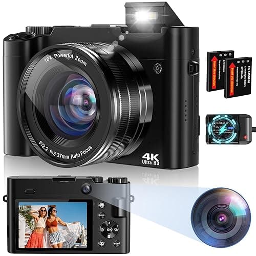 Digitalkamera-4K Autofocus Fotoapparat Digitalkamera mit Selfie 64MP 16X Zoom Anti-Shake, Kamera Fotokamera Eingebauter Blitz für Jugendliche Einsteige, 2 Akkus& Ladegerät (Keine SD Karte)