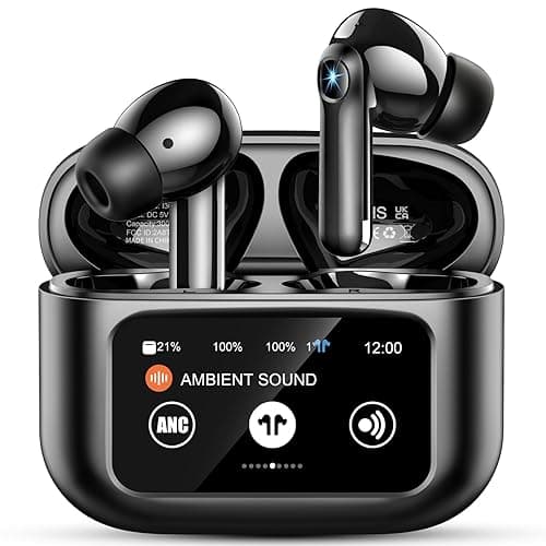 Bluetooth Kopfhörer, Touchscreen Bluetooth 5.4 Kopfhörer Kabellos mit ANC+ENC Noise Cancelling Mic, 40 Std Spielzeit, Tiefer Bass in Ear kopfhörer mit 5 EQ-Modi, IP7 Wasserdicht Ohrhörer Schwarz