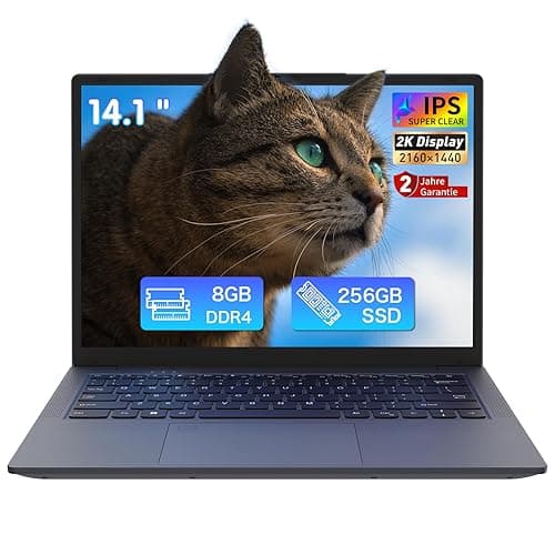 Auusda Laptop 14 Zoll 2K Display (2560×1440), Quad-Core N5105 bis 2.9GHz, 8GB DDR4 RAM 512GB SSD, 6000mAh Akku, Business Notebook mit Fingerabdrucksensor, Speicher auf bis zu 8TB erweiterbar