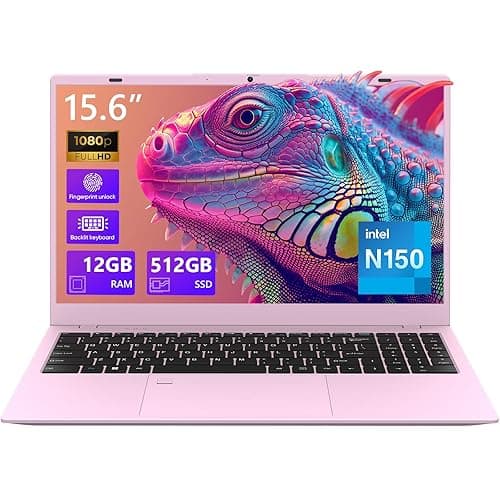 Pinker Laptop, 39,6 cm (15,6 Zoll), 12 GB RAM 512B SSD,4-Cores N150 Prozessor (Beat to N95, N5095), bis zu 3,6 GHz, MS Office 2024, Win11 Pro, WiFi 6, BT 5.2, Webcam, USB-C
