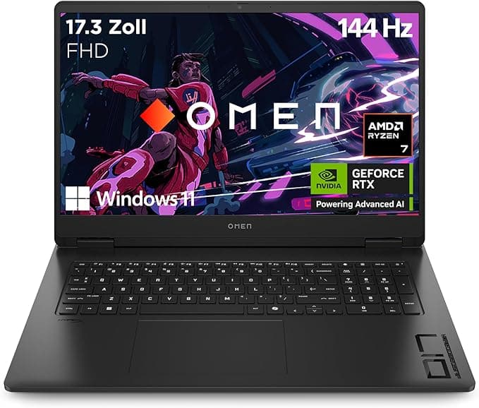 HP Omen Gaming Laptop | 17,3 Zoll FHD-Display - 144 Hz | AMD Ryzen 7 8845HS | 16 GB DDR5 RAM (2x8 GB) | 512 GB | NVIDIA GeForce RTX 4060 Laptop-GPU (8 GB) | QWERTZ | Windows 11 Home | Shadow Black