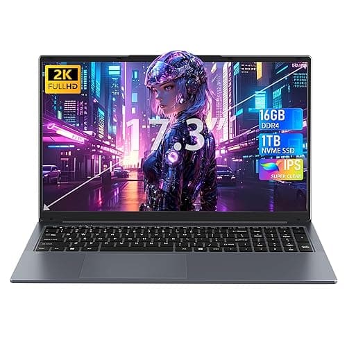17,3 Zoll Laptop, N150(Beat N100 N97 N5095) bis zu 3,6 GHz,16GB DDR4 RAM,1TB NVMe SSD, FHD IPS Display,Lange Akkulaufzeit, Beleuchtete Tastatur,Ziffernblock,Webcam,USB 3.0/Type-C/HDMI, Grau