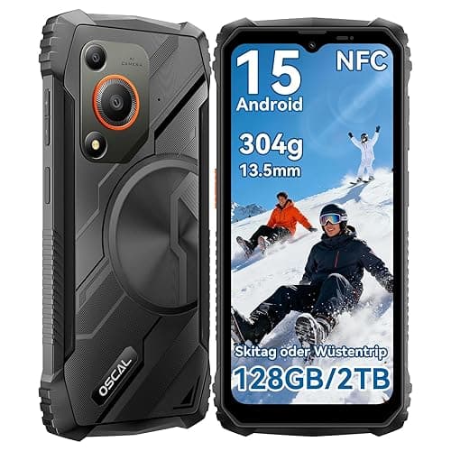 OSCAL Marine 1 Outdoor Handy Ohne Vertrag,12GB+128GB/2TB TF Outdoor Smartphone, Android15 Rugged Smartphone, 6.56" HD+ 90Hz, 16MP+8MP AI Kamera Baustellen Handy, Dual SIM/Face ID/GPS/NFC/IP68/I69K