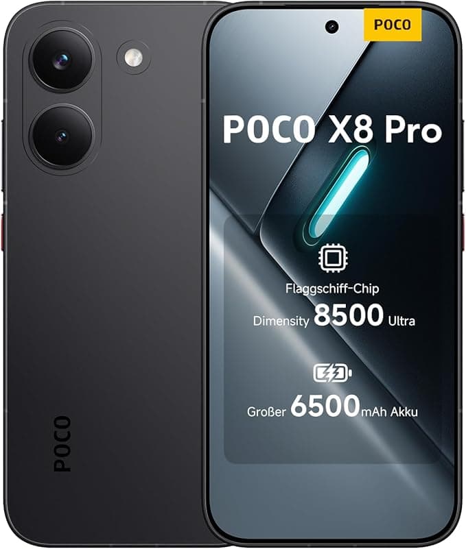 XIAOMI Poco X8 Pro Smartphone 8GB+512GB, Dimensity 8500-Ultra Prozessor, 6500mAh Akku, Ultra-helles AMOLED Display, 50MP Sony IMX882 Hauptkamera mit OIS, Schwarz, 3 Jahre Garantie