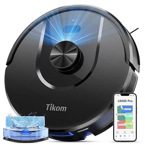 Tikom Saugroboter mit Wischfunktion, 6000Pa Staubsauger Roboter mit LiDAR Navigation, 150Min Max, APP Steuerung, 14 No-Go-Zonen, Saug und Wischroboter für Tierhaare, Teppiche und Hartboden(L8000 Pro)