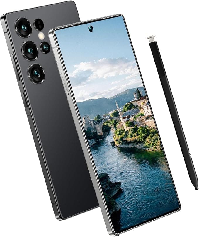 R24 Ultra Android Smartphone 8GB+256GB, 108MP Kamera, 7000mAh Akku, 10-Kern Prozessor, Unterdisplay-Fingerabdruck & Stylus(Black)