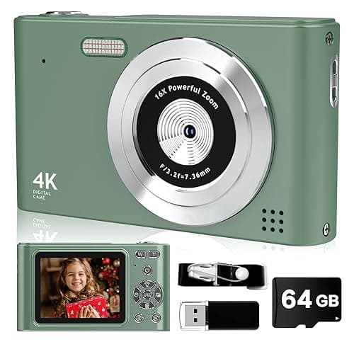 Digitalkamera, FHD 1080P Kamera mit 64GB Karte, 44MP Digitalkamera für Kinder mit 16X Anti-Shake-Zoom, Tragbare Kleine Kamera für Geschenk für Jungen Mädchen Jugendliche (Grün)