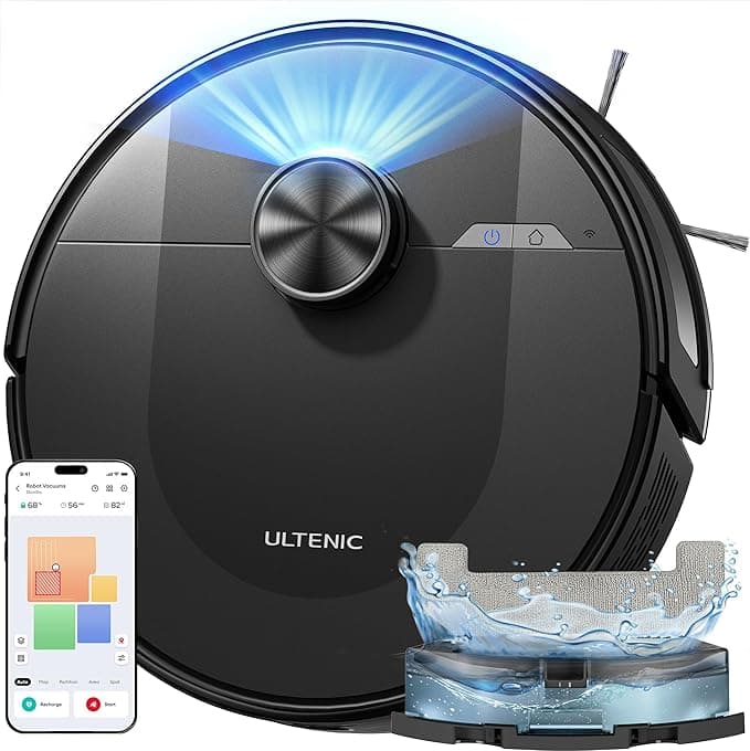Ultenic Saugroboter mit Wischfunktion 6000Pa, Staubsauger Roboter mit LiDAR Navigation, 3 in 1 Saug und Wischroboter, 150 Min Laufzeit, App Steuerung, Ideal für Tierhaare, Teppich & Hartböden